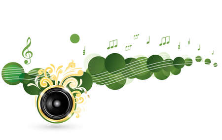 Colorful music background with golden speaker and notesのイラスト素材