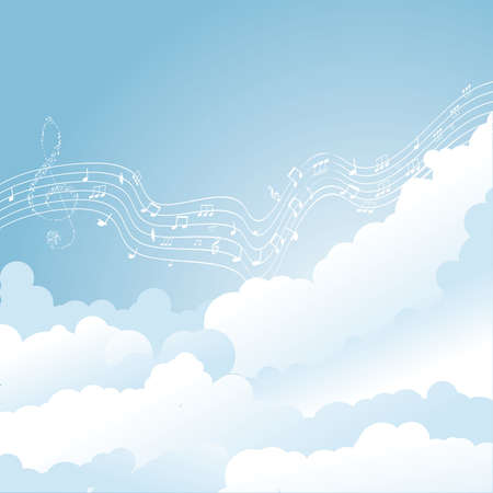 Vector musical notes staff in clouds  vector illustrationのイラスト素材