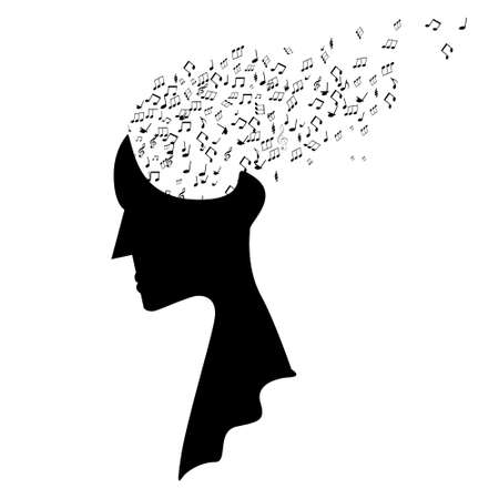 Woman portrait silhouette with notes  Vector illustrationのイラスト素材