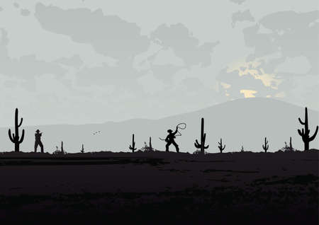 western landscape with cowboysのイラスト素材