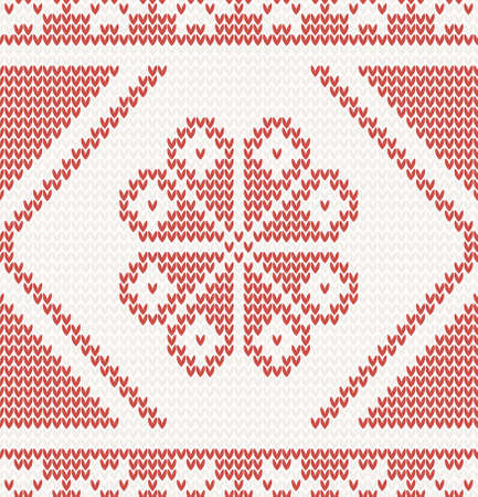 seamless knitted pattern with red flower illustrationのイラスト素材