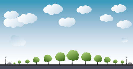 trees and white clouds on blue skyのイラスト素材