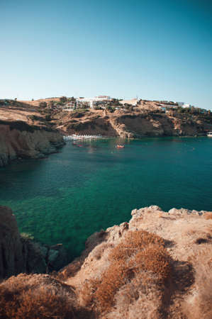 Blue lagoon on Crete with rocks and beach, Greeceの写真素材