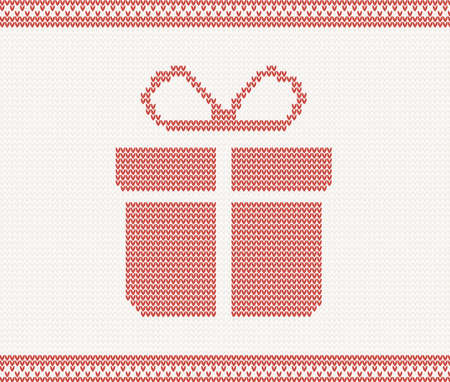 Knitted gift box  vector illustration in Norwegian styleのイラスト素材
