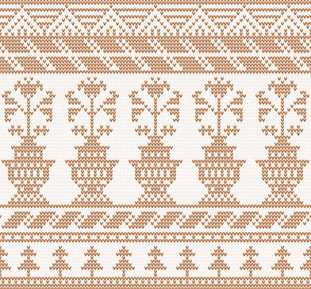 Christmas knitted pattern with flower in scandinavian style  seamlessのイラスト素材