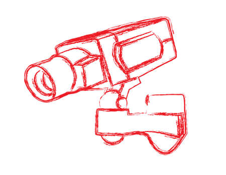 Red and White Surveillance Camera (CCTV) Warning Sign. Vector illustrationのイラスト素材