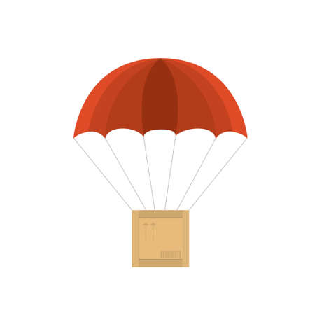 wooden crate with red parachute. Vector illustration on white backgroundのイラスト素材