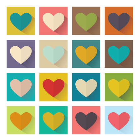 Heart, flat design, square set buttons. Vector illustrationのイラスト素材