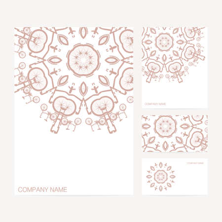 Set of business card and invitation card templates with geometric ornament Vector background Vintage design elements for weddingのイラスト素材