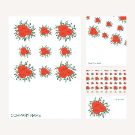 Set of business card and invitation card templates with floral ornament Red Poppies Vector background Vintage design elements for weddingの写真素材