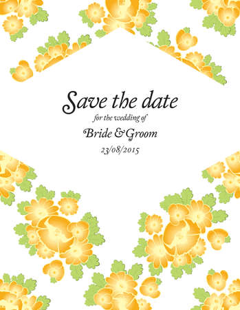 Save the date wedding invite card template with golden flowers vector illustrationのイラスト素材