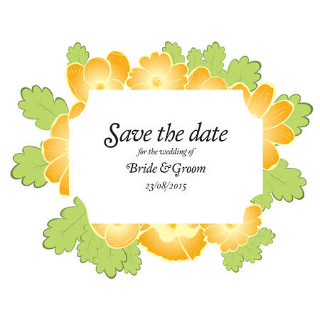 Save the date wedding invite card template with golden flowers vector illustrationのイラスト素材