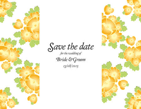 Save the date wedding invite card template with golden flowers vector illustrationのイラスト素材