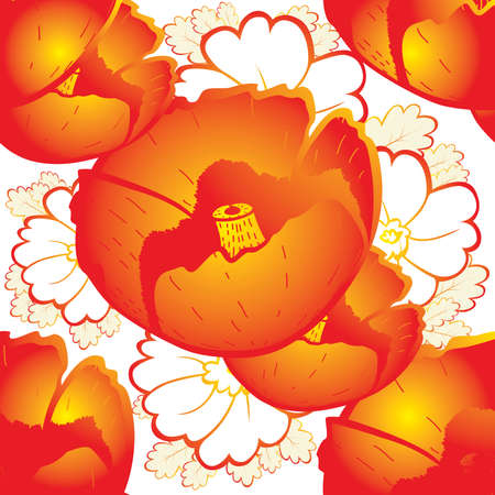 retro a background with red poppies and oak leaves Vector illustrationのイラスト素材
