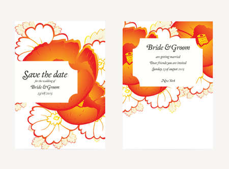 Wedding invitation cards with floral elements Vector illustrationのイラスト素材