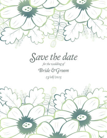 Save the date wedding invite card template with green flowers vector illustrationのイラスト素材