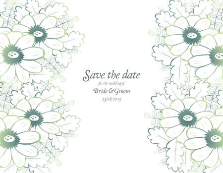 Save the date wedding invite card template with green flowers vector illustrationのイラスト素材