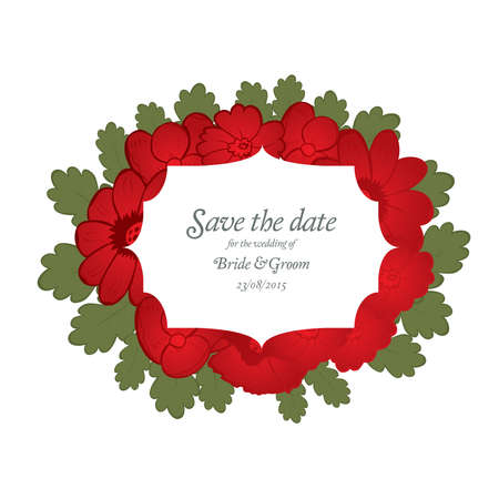 Save the date wedding invitation card template with red flowers vector illustrationのイラスト素材