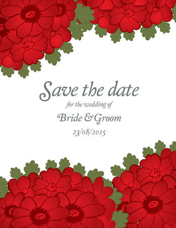 Save the date wedding invitation card template with red flowers vector illustrationのイラスト素材