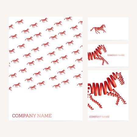 Set of business card and invitation card templates with red horse Vector illustrationのイラスト素材