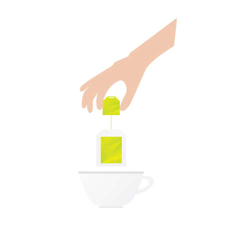 Humans hand is holding tea bag Vector illustrationのイラスト素材