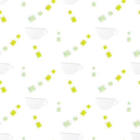 Seamless pattern with cup and teabag on white background Vector illustration. Kitchen seamless patternのイラスト素材