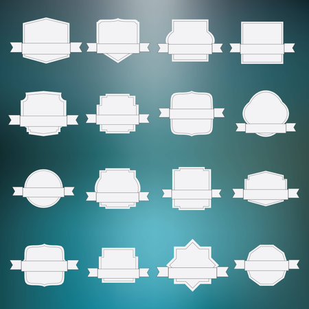 set of elegance blank grey labels with border and ribbon on blurred background vector illustration for your designのイラスト素材