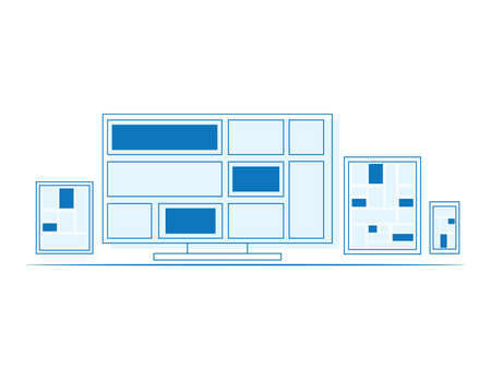 Set of outline design display, laptop, tablet computer and mobile phone template Vector illustrationのイラスト素材