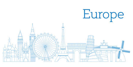 Europe skyline detailed silhouette Outline version Vector illustrationのイラスト素材