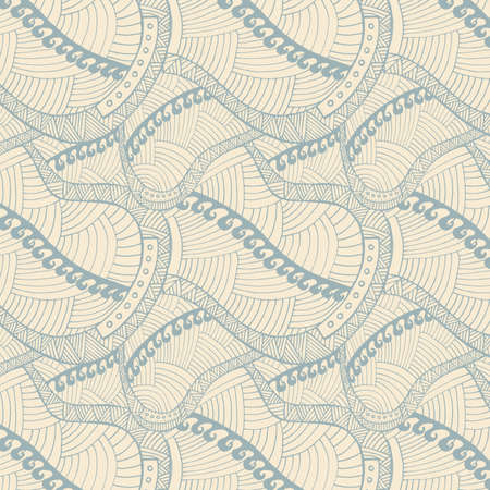 Vintage wave line and curl Hand-drawn abstract colorful vector patternのイラスト素材