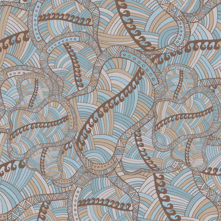 Vintage wave line and curl Hand-drawn abstract colorful vector patternのイラスト素材