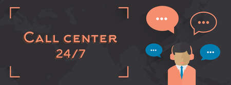 Male call center avatar. Man wearing headsets with colorful speech bubbles conceptual of client...