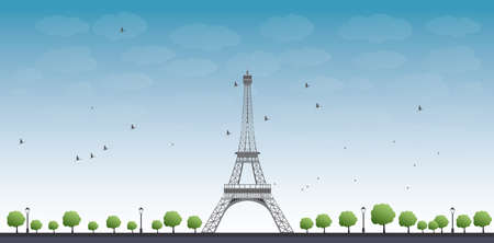 Vector illustration of Eiffel Tower with Blue Sky and Treeのイラスト素材
