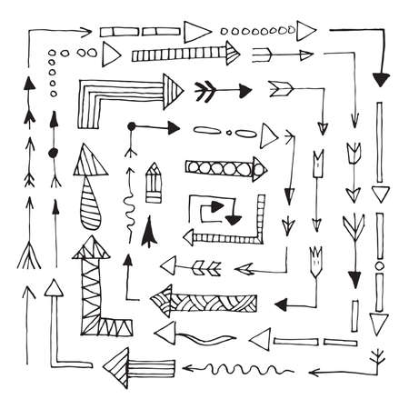 Hand drawn arrows set isolated on white background Vector illustrationのイラスト素材