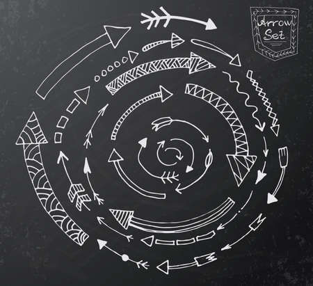 Hand drawn arrow icons set on black chalk board. Vector Illustrationのイラスト素材