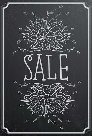 Sale concept with flower on black chalkboard texture. Vintage vector illustrationのイラスト素材