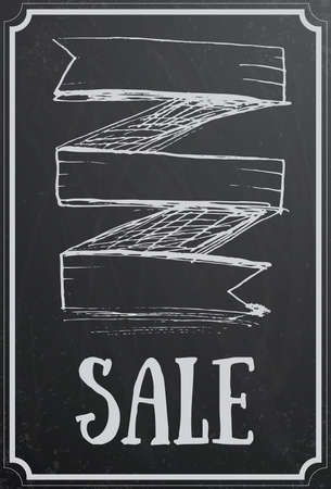 Sale concept with ribbon on black chalkboard texture. Vintage vector illustrationのイラスト素材