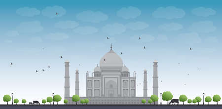 Taj Mahal with Tree and cow. Front view Vector illustrationのイラスト素材