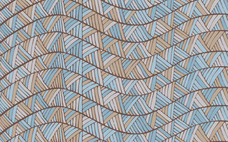 Vintage Wave Line and Triangle Hand-drawn Abstract Colorful Vector Patternのイラスト素材