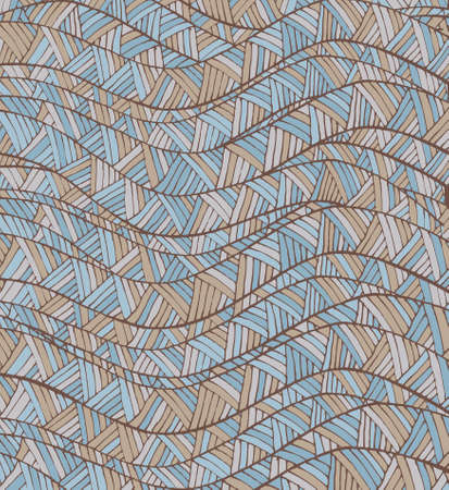Vintage Wave Line and Triangle Hand-drawn Abstract Colorful Vector Patternのイラスト素材