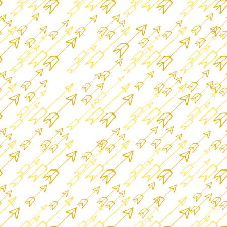 Hand-drawn yellow arrows on white background. Seamless Vector illustrationのイラスト素材