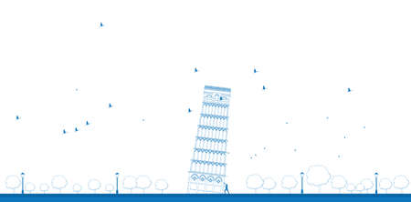 Outline Pisa Tower in blue color. Vector illustrationのイラスト素材