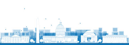 Outline Washington DC city skyline. Vector illustration in blue colorのイラスト素材