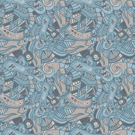 Hand drawn seamless pattern with wave, curl and triangle. Vector illustrationのイラスト素材