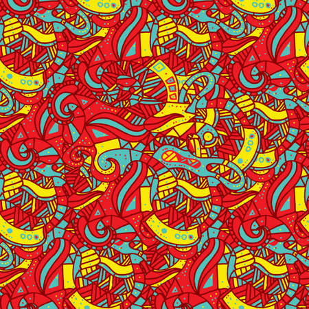 Hand drawn seamless pattern with wave, curl and triangle. Vector illustrationのイラスト素材