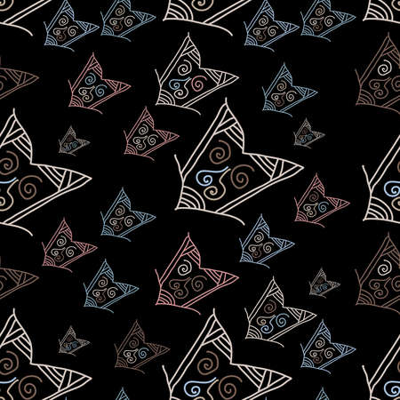 Seamless pattern with hand-drawn arrows on black background. Vector illustrationのイラスト素材