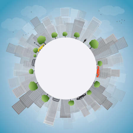 Grey City Skyscrapers on blue sky with copy space. Vector illustrationのイラスト素材