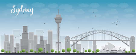 Sydney City skyline with blue sky and skyscrapers. Vector illustrationのイラスト素材
