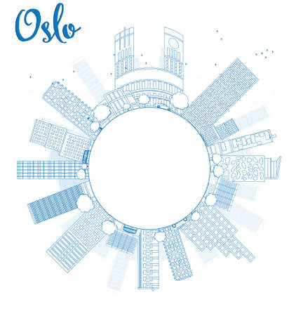 Outline Oslo Skyline with Blue Building and copy space. Vector Illustrationのイラスト素材