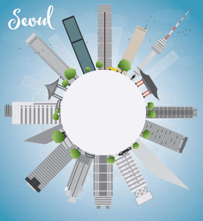 Seoul skyline with grey building, blue sky and copy space Vector illustrationのイラスト素材